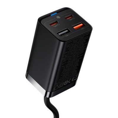 Зарядний Пристрій Baseus GaN3 Pro 65W (2 Type-C + 2 USB) + Cable Type-C to Type-C 100W (1m) (CCGP040101) Black
