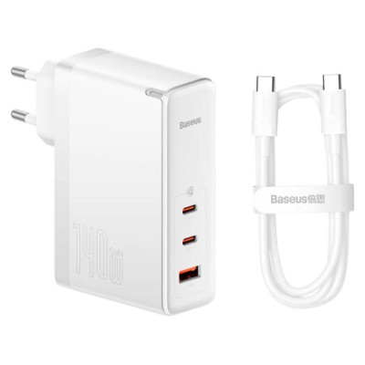 Зарядний Пристрій Baseus GaN5 Pro 140W 2 x Type-C + USB + Кабель Type-C - Type-C (CCGP100202) white Зарядний Пристрій Baseus GaN5 Pro 140W 2 x Type-C + USB + Кабель Type-C - Type-C (CCGP100202) white