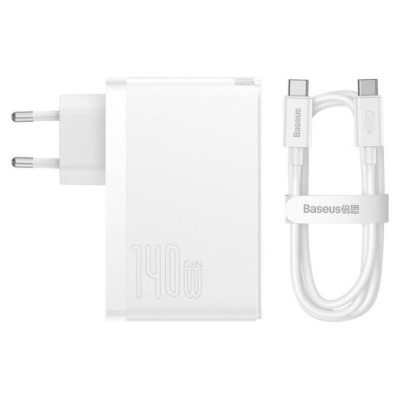 Зарядний Пристрій Baseus GaN5 Pro 140W 2 x Type-C + USB + Кабель Type-C - Type-C (CCGP100202) white Зарядний Пристрій Baseus GaN5 Pro 140W 2 x Type-C + USB + Кабель Type-C - Type-C (CCGP100202) white