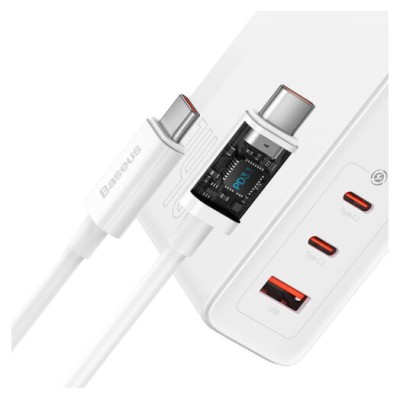 Зарядний Пристрій Baseus GaN5 Pro 140W 2 x Type-C + USB + Кабель Type-C - Type-C (CCGP100202) white Зарядний Пристрій Baseus GaN5 Pro 140W 2 x Type-C + USB + Кабель Type-C - Type-C (CCGP100202) white