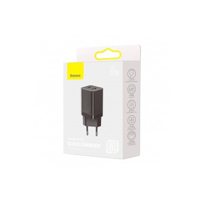 Зарядний Пристрій Baseus Super Si Pro Quick Charger Type-C+USB 30W CCSUPP-E01 Black