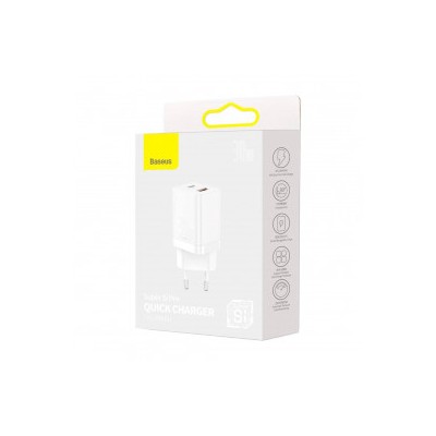 Зарядний Пристрій Baseus Super Si Pro Quick Charger Type-C+USB 30W CCSUPP-E02 White