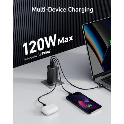 мережева зарядка ANKER PowerPort 737 GaNPrime - 120W 2xPD & 1xPIQ PPS/DPDS – UK plug мережева зарядка ANKER PowerPort 737 GaNPrime - 120W 2xPD & 1xPIQ PPS/DPDS – UK plug
