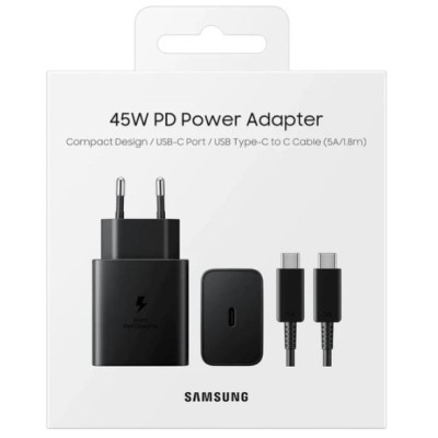 Зарядний Пристрій Samsung 45W Compact Power Adapter (w C to C Cable) EP-T4511XBEGEU / Чорна