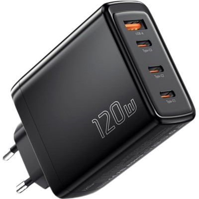 Мережевий Зарядний пристрій ESSAGER Extreme 120W GaN Phone Charger 3 Type C And 1 USB A EU Black (ECT3CA-JZB01-Z) Мережевий Зарядний пристрій ESSAGER Extreme 120W GaN Phone Charger 3 Type C And 1 USB A EU Black (ECT3CA-JZB01-Z)