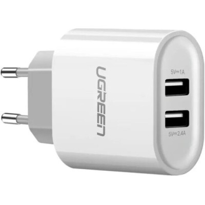 Мережевий Зарядний пристрій UGREEN CD104 Dual USB Wall Charger 3.4A (20384) White