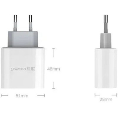 Мережевий Зарядний пристрій UGREEN CD104 Dual USB Wall Charger 3.4A (20384) White