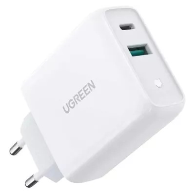 Мережевий Зарядний пристрій UGREEN CD170 USB+USB Type-C Wall Charger 36W 3A (60468) White