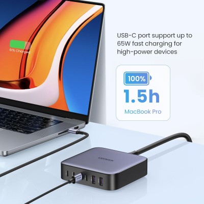 Мережевий Зарядний пристрій UGREEN CD271 2U+4C 200W GaN FC сір