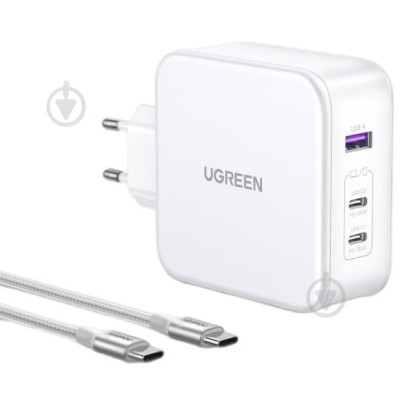Мережевий Зарядний пристрій UGREEN CD289 GaN Fast Charger 140W With Cable (15339) White