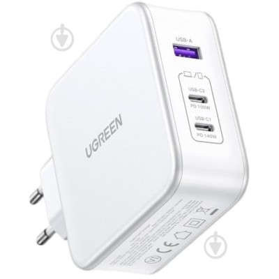 Мережевий Зарядний пристрій UGREEN CD289 GaN Fast Charger 140W With Cable (15339) White