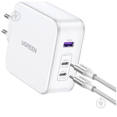 Мережевий Зарядний пристрій UGREEN CD289 GaN Fast Charger 140W With Cable (15339) White