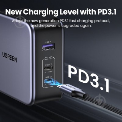 Мережевий Зарядний пристрій UGREEN CD289 GaN Fast Charger 140W With Cable (90549)
