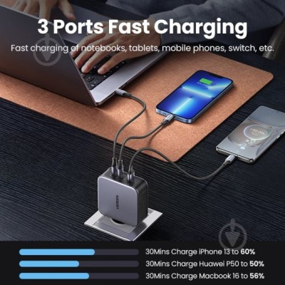 Мережевий Зарядний пристрій UGREEN CD289 GaN Fast Charger 140W With Cable (90549)