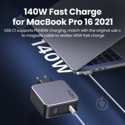 Мережевий Зарядний пристрій UGREEN CD289 GaN Fast Charger 140W With Cable (90549)