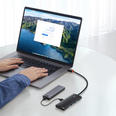 HUB Baseus Lite Series 4-in-1 Black (USB-A To USB 3.0*4) (0.25m) (WKQX030001)