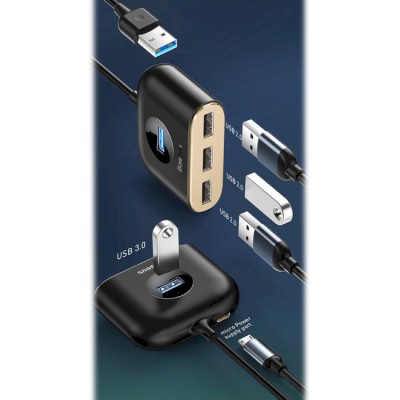 USB-Хаб Baseus Square Round USB To USB 3.0 + 3USB 2.0 (1m) CAHUB-AY01 Black