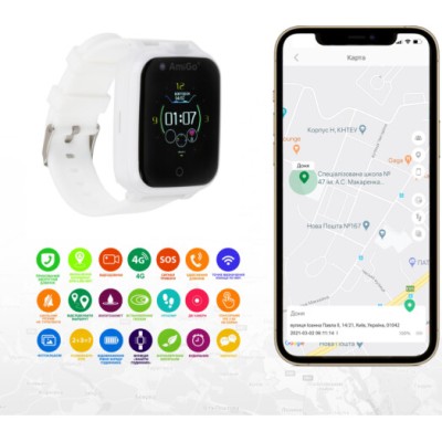 Дитячий смарт-годинник с видеозвонком AmiGo GO006 GPS 4G WIFI White