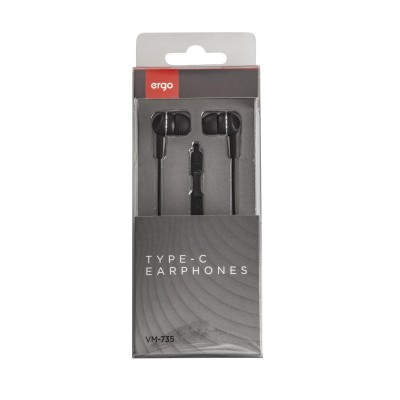 Навушники ERGO VM-735 Type-C Earphones Чорний Навушники ERGO VM-735 Type-C Earphones Чорний