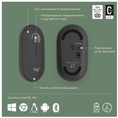 IT/наб LOGITECH Pebble 2 Combo for Mac - TONAL GRAPHITE - US INT'L - BT - MAC