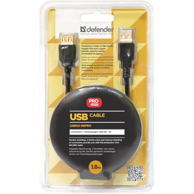 Кабель DEFENDER USB02-06PRO USB2.0 AM-AF 1.8м, 2фер, blister Кабель DEFENDER USB02-06PRO USB2.0 AM-AF 1.8м, 2фер, blister