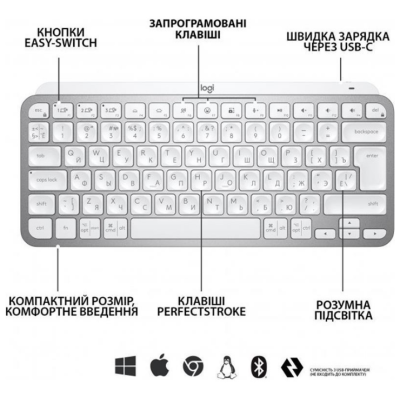 Клавіатура LOGITECH MX Keys Mini For Business-PALE GREY-US