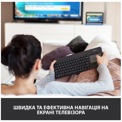 Клавіатура LOGITECH Wireless Touch K400 Plus, US, Black (920-007145)
