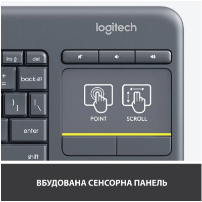 Клавіатура LOGITECH Wireless Touch K400 Plus, US, Black (920-007145)