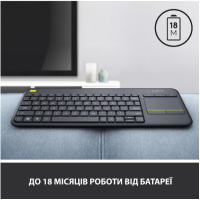 Клавіатура LOGITECH Wireless Touch K400 Plus, US, Black (920-007145)