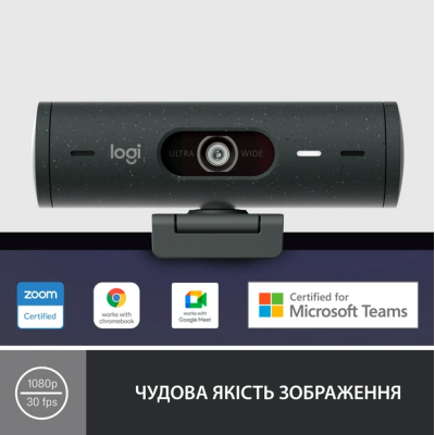 Комп.Камера LOGITECH Brio 500, Graphite, USB (960-001422)