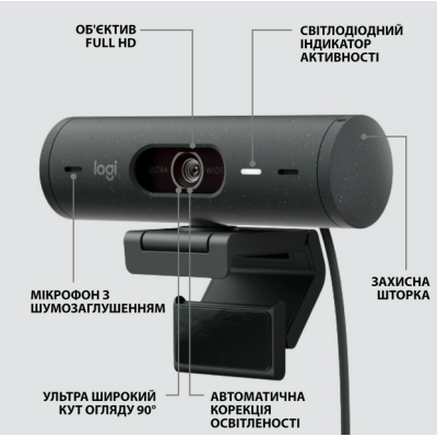 Комп.Камера LOGITECH Brio 500, Graphite, USB (960-001422)