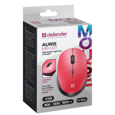 Миша DEFENDER (52026) Auris MB-027, 4D, 800-1600dpi, RED, wireless, silent Миша DEFENDER (52026) Auris MB-027, 4D, 800-1600dpi, RED, wireless, silent
