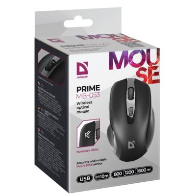 Миша DEFENDER (52053) Prime MB-053, 6D, 800-1600dpi, BLACK, wireless, silent Миша DEFENDER (52053) Prime MB-053, 6D, 800-1600dpi, BLACK, wireless, silent