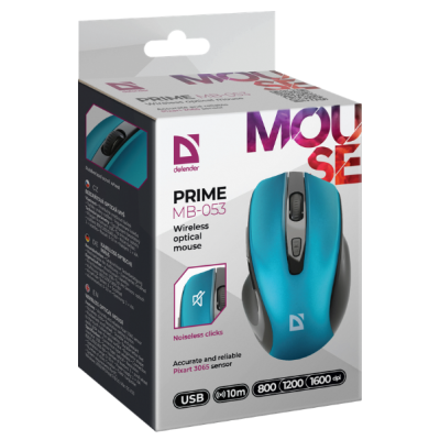 Миша DEFENDER (52054) Prime MB-053, 6D, 800-1600dpi, TURQUOISE, wireless, silent