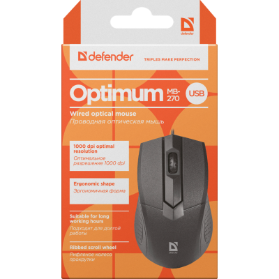 Миша DEFENDER (52270)Optimum MB-270 USB (чорна),1000 dpi, 3 кнопки Миша DEFENDER (52270)Optimum MB-270 USB (чорна),1000 dpi, 3 кнопки