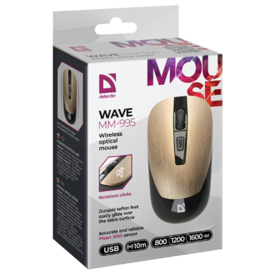 Миша DEFENDER (52994) Wave MM-995, 4D, 800-1600dpi, GOLD, wireless, silent Миша DEFENDER (52994) Wave MM-995, 4D, 800-1600dpi, GOLD, wireless, silent
