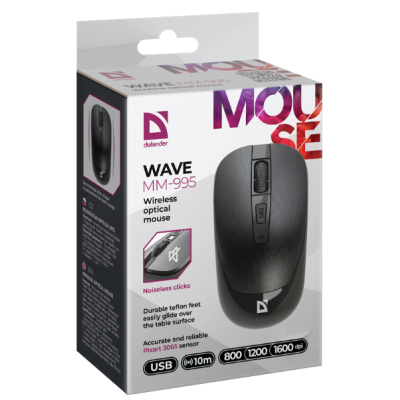 Миша DEFENDER (52995) Wave MM-995, 4D, 800-1600dpi, BLACK, wireless, silent Миша DEFENDER (52995) Wave MM-995, 4D, 800-1600dpi, BLACK, wireless, silent