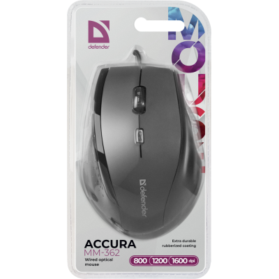 Миша DEFENDER Accura MM-362 чорний,6 кнопок, 800-1600 dpi