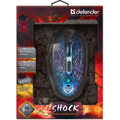 Миша DEFENDER Shock GM-110L 6 кн., 3200dpi, ігр.килимок
