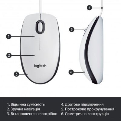 Миша LOGITECH Mouse M100 Білий - USB - AKOYA HANGTAB BOX M100
