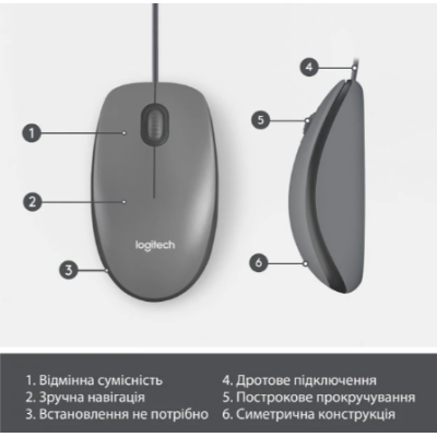 Миша LOGITECH Mouse M100 Чорний - USB - AKOYA HANGTAB BOX M100