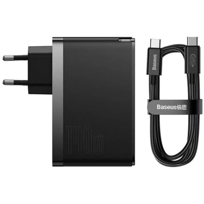 Зарядний Пристрій Baseus GaN5 Pro 140W 2 x Type-C + USB + Кабель Type-C - Type-C (CCGP100201) black