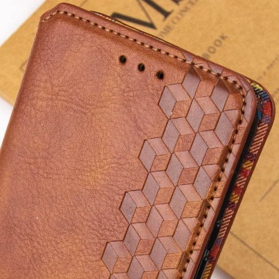 Кожаный чехол книжка GETMAN Cubic (PU) для Xiaomi Poco F5 Pro Коричневый