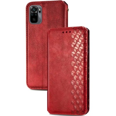 Кожаный чехол книжка GETMAN Cubic (PU) для Xiaomi Redmi Note 10 / Note 10s Красный
