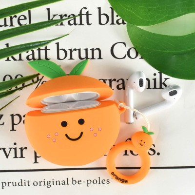 Силіконовий футляр Smile Fruits series для навушників AirPods 1/2 + кільце orange