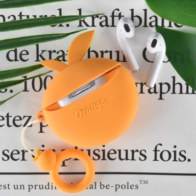 Силіконовий футляр Smile Fruits series для навушників AirPods 1/2 + кільце orange