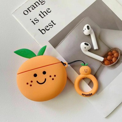 Силіконовий футляр Smile Fruits series для навушників AirPods 1/2 + кільце orange