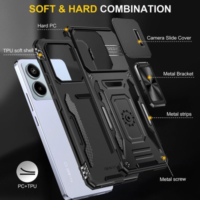 Ударостійкий чохол Camshield Army Ring для Xiaomi Poco X6 / Note 13 Pro 5G Чорний / Black Ударостійкий чохол Camshield Army Ring для Xiaomi Poco X6 / Note 13 Pro 5G Чорний / Black