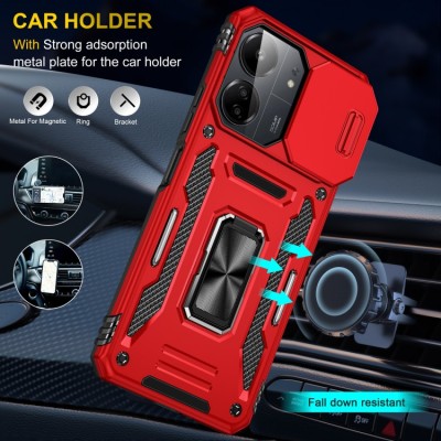 Ударостійкий чохол Camshield Army Ring для Xiaomi Redmi 13C / Poco C65 Червоний / Red