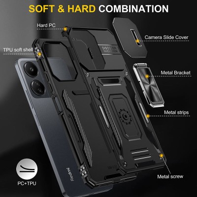 Ударостійкий чохол Camshield Army Ring для Xiaomi Redmi 13C / Poco C65 Чорний / Black